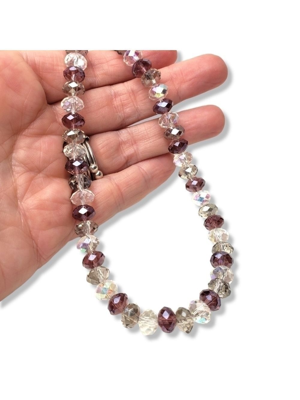 𝅺Faceted Crystal Beaded Necklace with Magnetic Clasp